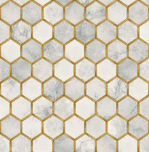 Load image into Gallery viewer, NextWall Alaska Grey & Metallic Gold Inlay Hexagon NW38600 wallpaper