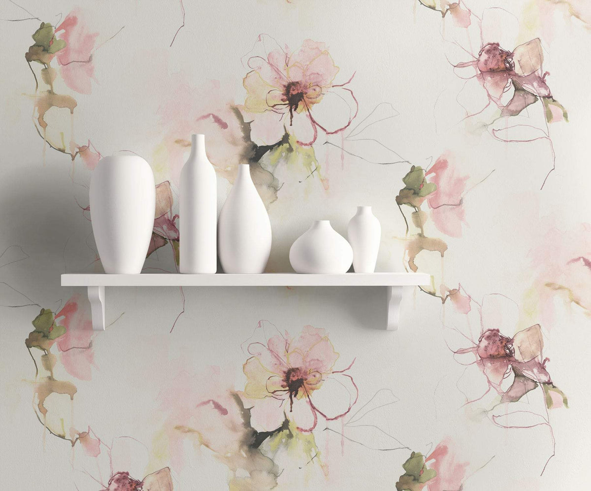 Floral Stripe Wallpaper in Soft Pink MM51501 by Wallquest