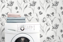 Load image into Gallery viewer, NextWall Black and White Tulip Toss NW38100 wallpaper