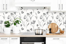 Load image into Gallery viewer, NextWall Black and White Tulip Toss NW38100 wallpaper