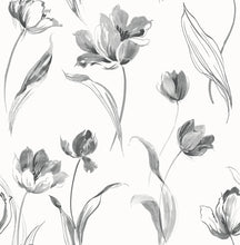 Load image into Gallery viewer, NextWall Black and White Tulip Toss NW38100 wallpaper