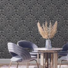 Load image into Gallery viewer, York Wallcoverings Black/Glint Shell Damask Wallpaper BW3951 wallpaper