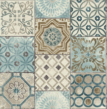 Load image into Gallery viewer, NextWall Blue, Metallic Copper, & Gray Morocaan Tile NW30002 wallpaper