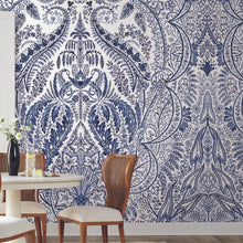 Load image into Gallery viewer, York Wallcoverings Blue/White Jaipur Paisley Damas Wallpaper Mural DM4911M wallpaper