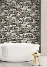 Load image into Gallery viewer, NextWall Brown & Gray Stone Wall NW30900 wallpaper