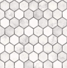 Load image into Gallery viewer, NextWall Carrara & Metallic Silver Inlay Hexagon NW38600 wallpaper