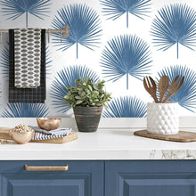 Load image into Gallery viewer, NextWall Coastal Blue Palmetto Palm NW37502 wallpaper