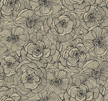 Load image into Gallery viewer, Wallquest/Seabrook Designs Gold Glitter and Ebony Graphic Floral AW71000 wallpaper
