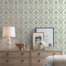 Load image into Gallery viewer, York Wallcoverings Green/White Adirondack Damask Wallpaper DM4921 wallpaper