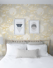 Load image into Gallery viewer, NextWall Metallic Gold & Gray Lotus Floral NW33101 wallpaper