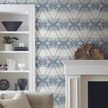 Load image into Gallery viewer, York Wallcoverings Navy Tudor Diamond Damask Wallpaper DM4931 wallpaper
