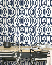 Load image into Gallery viewer, NextWall Navy & White Navy Deco Lattice NW31502 wallpaper