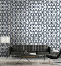 Load image into Gallery viewer, NextWall Navy & White Navy Deco Lattice NW31502 wallpaper