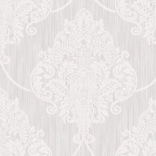 Load image into Gallery viewer, Wallquest/Seabrook Designs Off-White and Silver Glitter Puff Damask AW70800 wallpaper