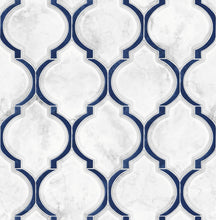Load image into Gallery viewer, NextWall Royal Blue & Carrara Marbled Ogee NW39300 wallpaper