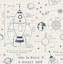 Load image into Gallery viewer, Seabrook Designs White and Midnight Blue Rocket Ship DA60700 wallpaper