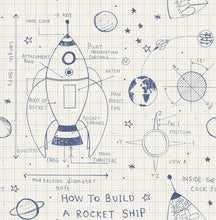 Load image into Gallery viewer, Seabrook Designs White and Navy Rocket Ship DA60700 wallpaper