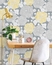 Load image into Gallery viewer, NextWall Yellow & Gray Retro Floral NW35203 wallpaper