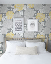 Load image into Gallery viewer, NextWall Yellow & Gray Retro Floral NW35203 wallpaper