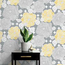 Load image into Gallery viewer, NextWall Yellow & Gray Retro Floral NW35203 wallpaper