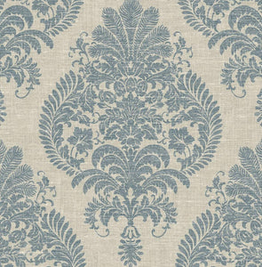 Wallquest/Lillian August Air Force Blue and Alabaster Antigua Damask LN10400 wallpaper