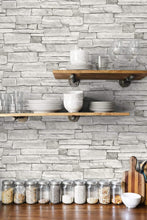 Load image into Gallery viewer, NextWall Arctic Grey Stacked Stone NW40200 wallpaper