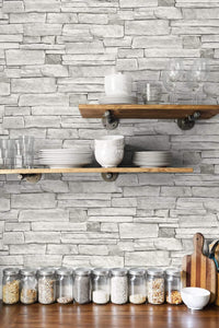 NextWall Arctic Grey Stacked Stone NW40200 wallpaper