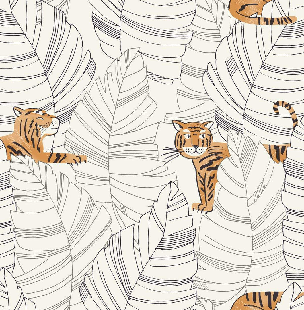 Seabrook Designs Black and Orange Hiding Tigers DA61200 wallpaper