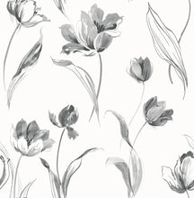 Load image into Gallery viewer, NextWall Black and White Tulip Toss NW38100 wallpaper