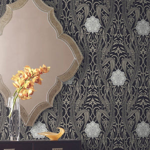 York Wallcoverings Black Gatsby Damask Wallpaper DM4991 wallpaper