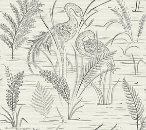 York Wallcoverings Black/Gray Fernwater Cranes Wallpaper GR5951 wallpaper