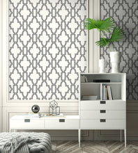 Load image into Gallery viewer, NextWall Black &amp; White Black and White Tile Trellis NW31600 wallpaper