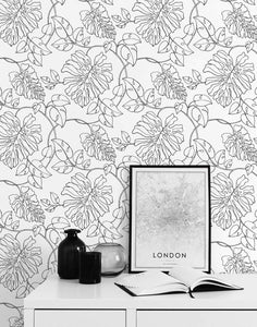 NextWall Black & White Tropical Linework NW40508 wallpaper
