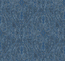 Load image into Gallery viewer, York Wallcoverings Blue Ascot Damask Wallpaper HO2131 wallpaper