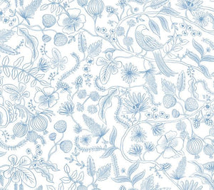 York Wallcoverings Blue/Cream Aviary Peel and Stick Wallpaper PSW1309RL wallpaper