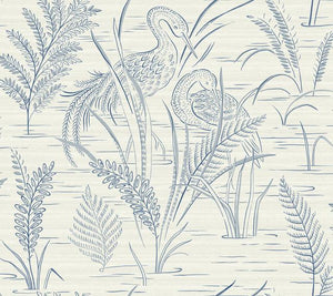 York Wallcoverings Blue Fernwater Cranes Wallpaper GR5951 wallpaper