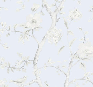 Wallquest/Lillian August Blue Frost and Cove Gray Southport Floral Trail LN11101 wallpaper