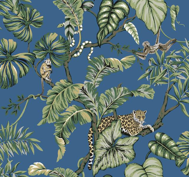 York Wallcoverings Blue Jungle Cat Wallpaper HO2141 wallpaper