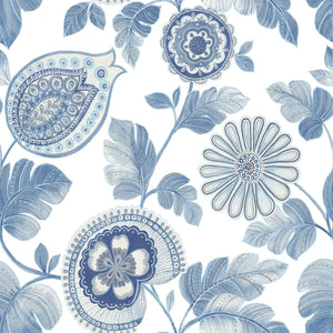 Wallquest/Seabrook Designs Blue Oasis and Ivory Calypso Paisley Leaf RY31200 wallpaper