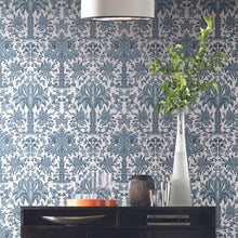 Load image into Gallery viewer, York Wallcoverings Blue Palmetto Palm Damask Wallpaper DM5011 wallpaper