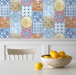 NextWall Blue, Yellow, & Red Colorful Moroccan Tile NW30001 wallpaper