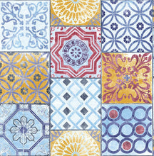 Load image into Gallery viewer, NextWall Blue, Yellow, &amp; Red Colorful Moroccan Tile NW30001 wallpaper