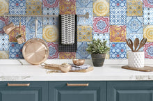 Load image into Gallery viewer, NextWall Blue, Yellow, &amp; Red Colorful Moroccan Tile NW30001 wallpaper
