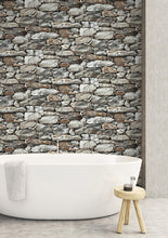 Load image into Gallery viewer, NextWall Brown &amp; Gray Stone Wall NW30900 wallpaper