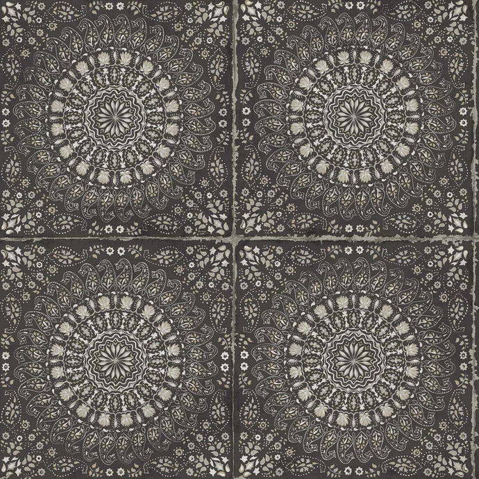 Wallquest/Seabrook Designs Brushed Ebony and Stone Mandala Boho Tile RY30700 wallpaper