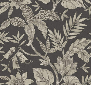 Wallquest/Seabrook Designs Brushed Ebony and Stone Rainforest Leaves RY30200 wallpaper