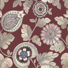 Load image into Gallery viewer, Wallquest/Seabrook Designs Cabernet and Coral Calypso Paisley Leaf RY31200 wallpaper