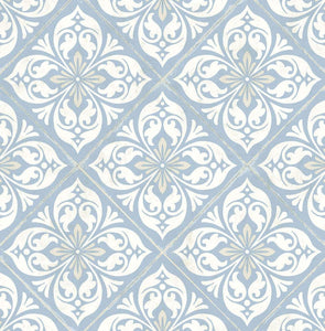 Wallquest/Lillian August Carolina Blue and Arrowroot Plumosa Tile LN11000 wallpaper