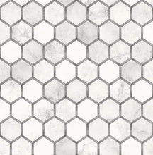 Load image into Gallery viewer, NextWall Carrara &amp; Metallic Silver Inlay Hexagon NW38600 wallpaper