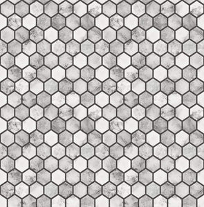 NextWall Carrara & Wrought Iron Marble Hexagon NW38700 wallpaper
